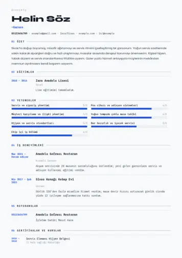 Garson CV Örnekleri cv indir